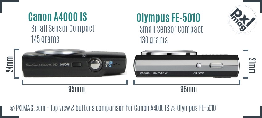 Canon A4000 IS vs Olympus FE-5010 top view buttons comparison