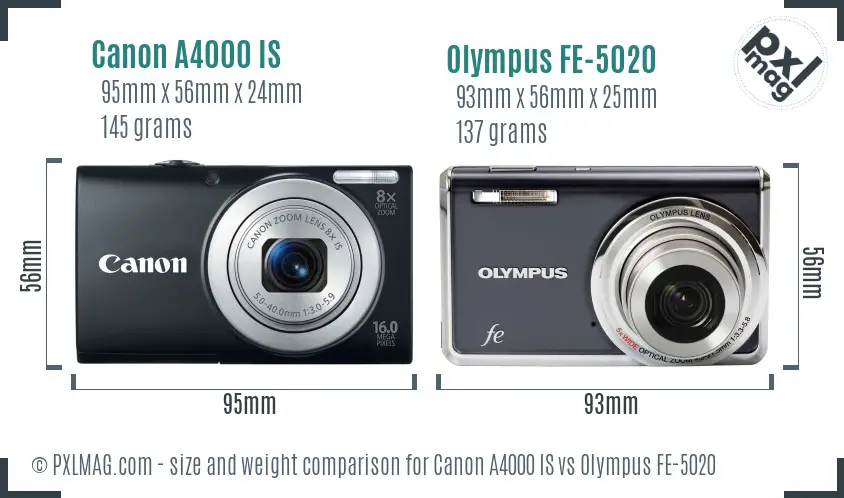 Canon A4000 IS vs Olympus FE-5020 size comparison