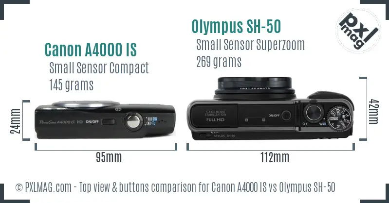 Canon A4000 IS vs Olympus SH-50 top view buttons comparison