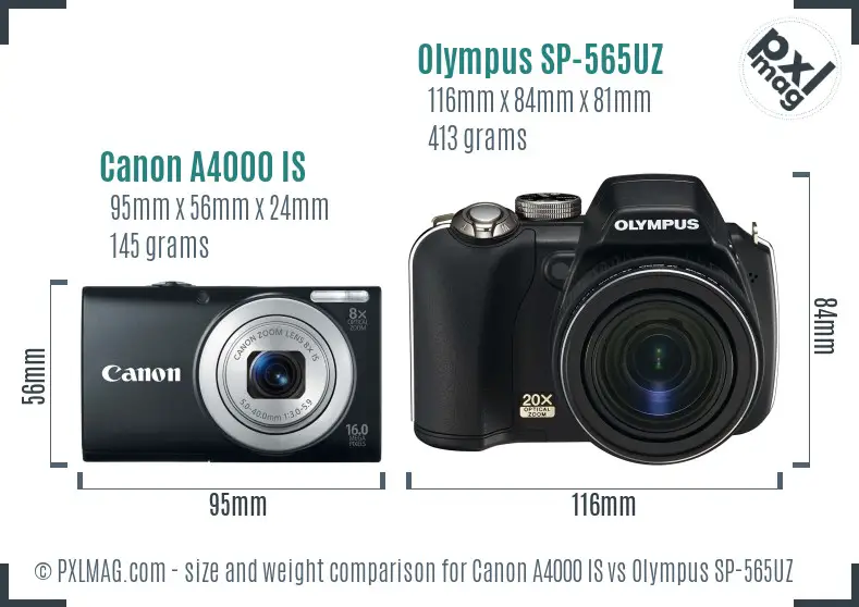 Canon A4000 IS vs Olympus SP-565UZ size comparison