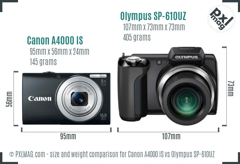 Canon A4000 IS vs Olympus SP-610UZ size comparison