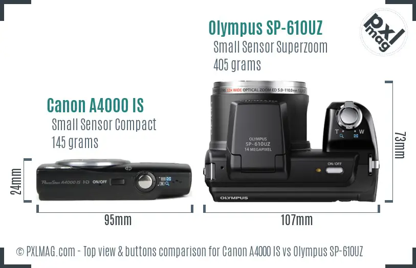 Canon A4000 IS vs Olympus SP-610UZ top view buttons comparison