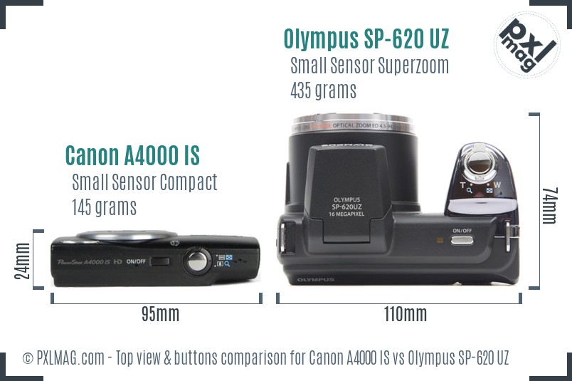 Canon A4000 IS vs Olympus SP-620 UZ top view buttons comparison