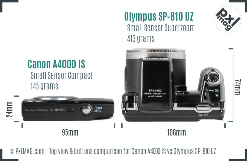 Canon A4000 IS vs Olympus SP-810 UZ top view buttons comparison
