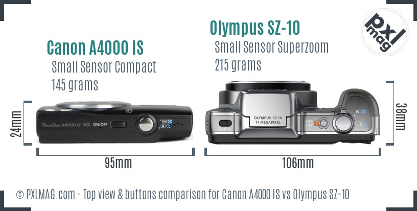 Canon A4000 IS vs Olympus SZ-10 top view buttons comparison