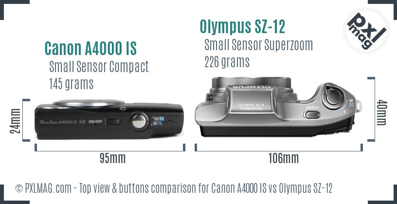 Canon A4000 IS vs Olympus SZ-12 top view buttons comparison