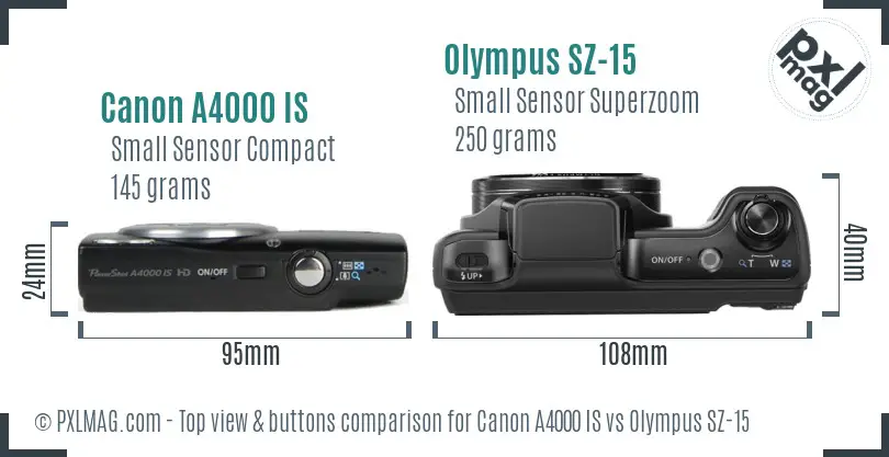 Canon A4000 IS vs Olympus SZ-15 top view buttons comparison