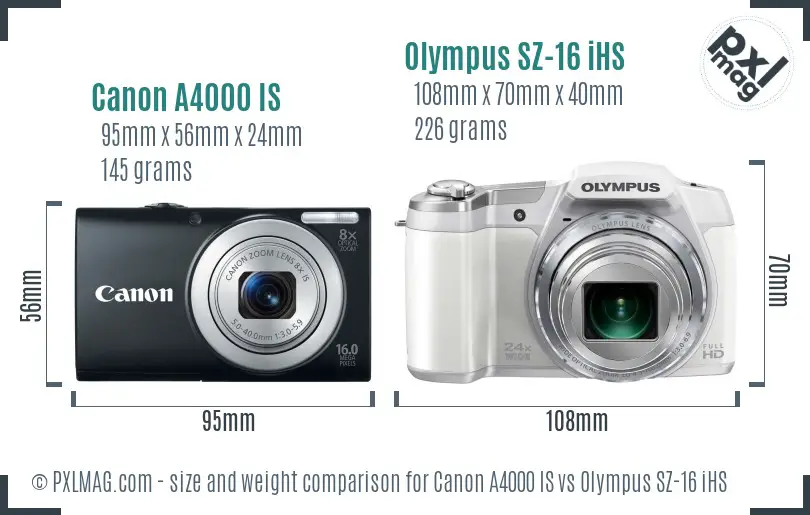 Canon A4000 IS vs Olympus SZ-16 iHS size comparison Canon A4000 IS vs Olympus SZ-16 iHS size comparison