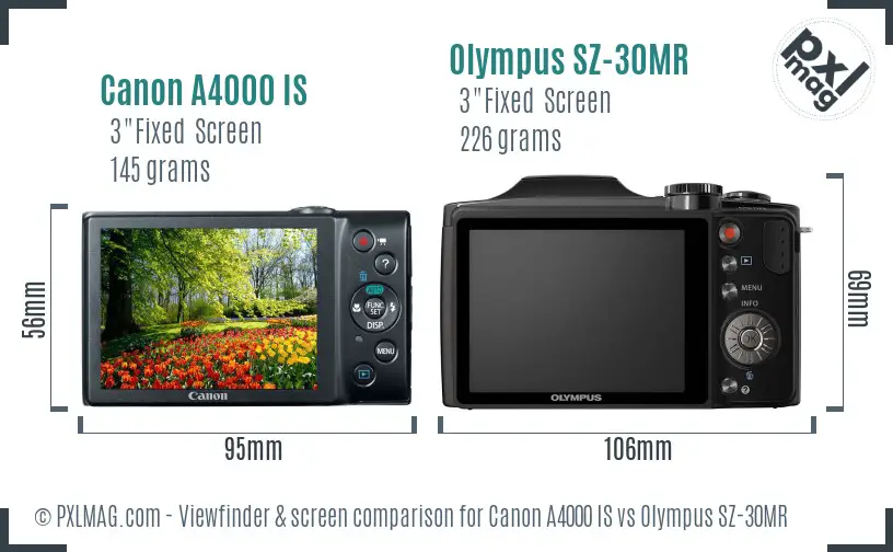 Canon A4000 IS vs Olympus SZ-30MR Screen and Viewfinder comparison