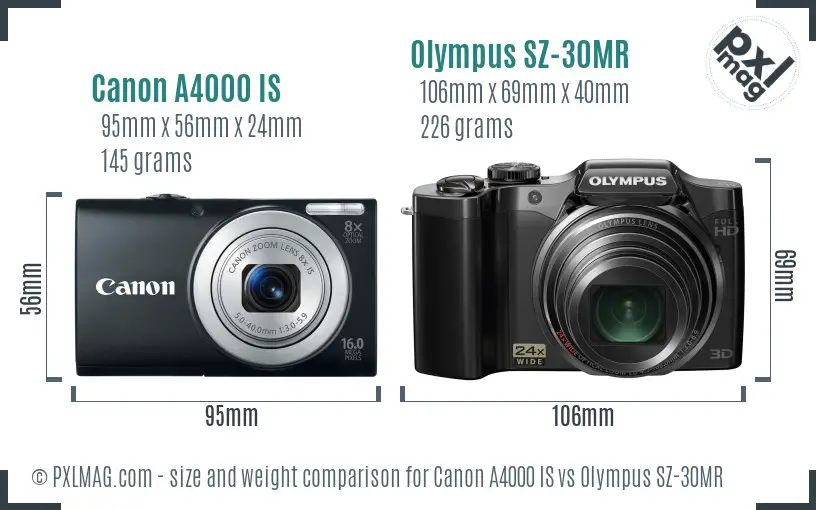 Canon A4000 IS vs Olympus SZ-30MR size comparison