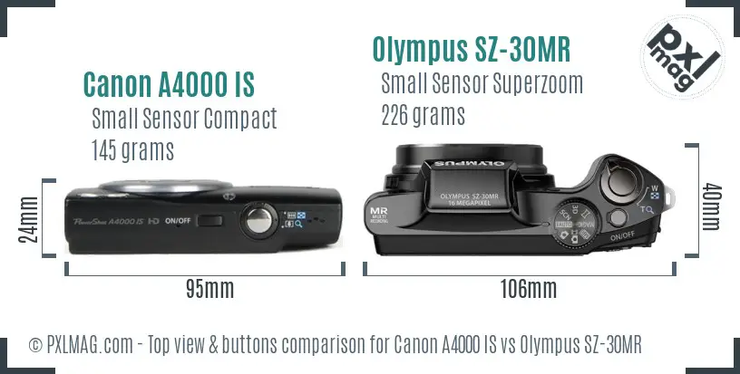 Canon A4000 IS vs Olympus SZ-30MR top view buttons comparison