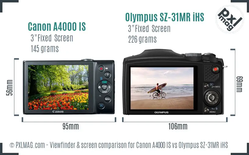 Canon A4000 IS vs Olympus SZ-31MR iHS Screen and Viewfinder comparison