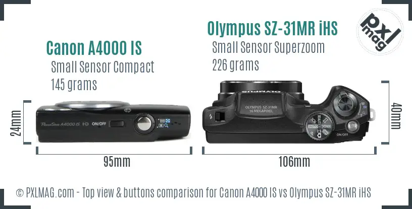 Canon A4000 IS vs Olympus SZ-31MR iHS top view buttons comparison