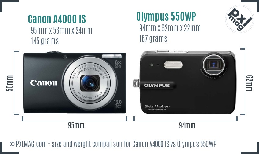 Canon A4000 IS vs Olympus 550WP size comparison Canon A4000 IS vs Olympus 550WP size comparison