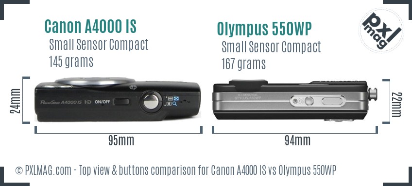Canon A4000 IS vs Olympus 550WP top view buttons comparison