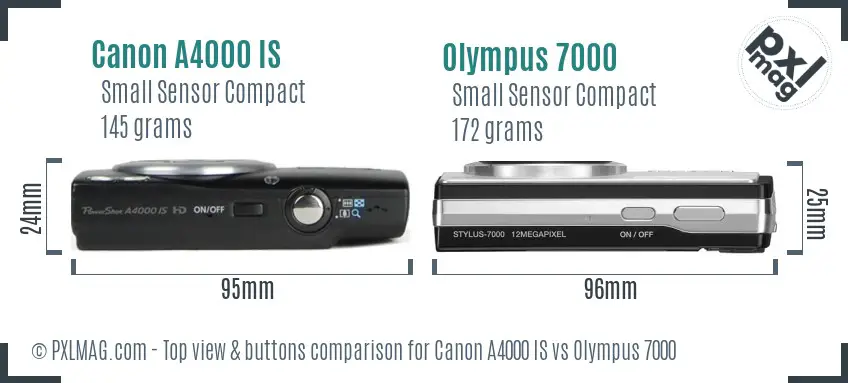Canon A4000 IS vs Olympus 7000 top view buttons comparison Canon A4000 IS vs Olympus 7000 top view buttons comparison