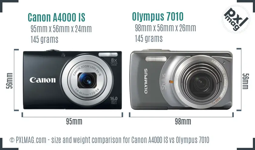 Canon A4000 IS vs Olympus 7010 size comparison