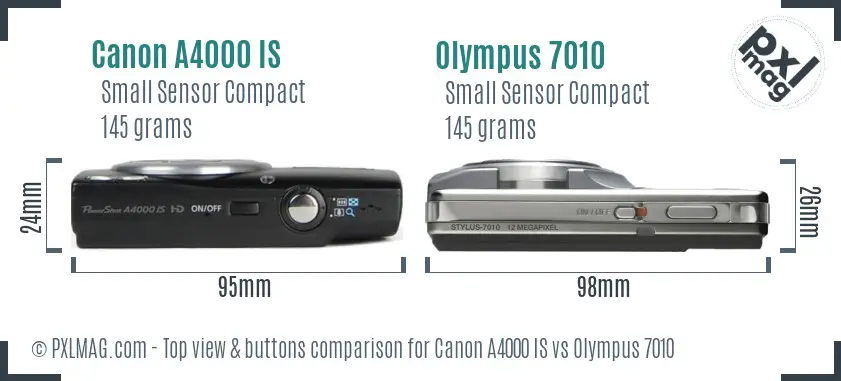 Canon A4000 IS vs Olympus 7010 top view buttons comparison