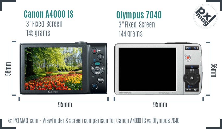 Canon A4000 IS vs Olympus 7040 Screen and Viewfinder comparison