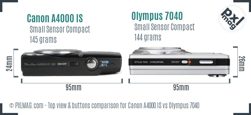 Canon A4000 IS vs Olympus 7040 top view buttons comparison