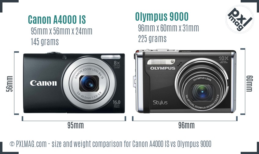 Canon A4000 IS vs Olympus 9000 size comparison