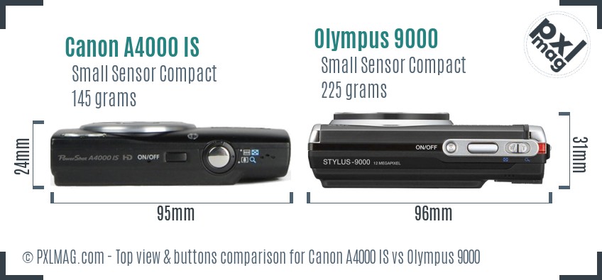 Canon A4000 IS vs Olympus 9000 top view buttons comparison