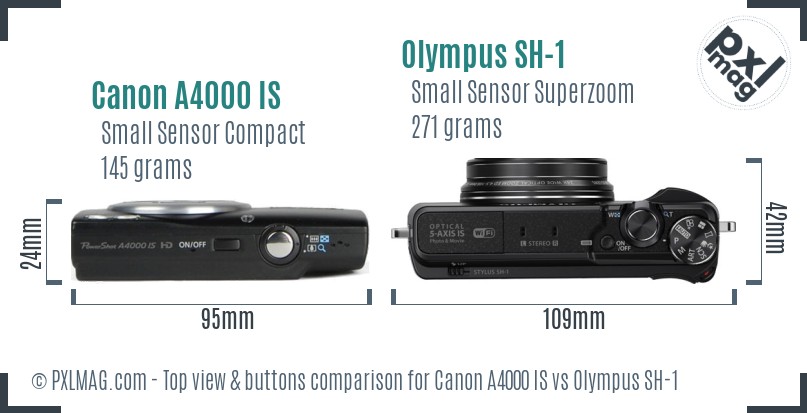 Canon A4000 IS vs Olympus SH-1 top view buttons comparison