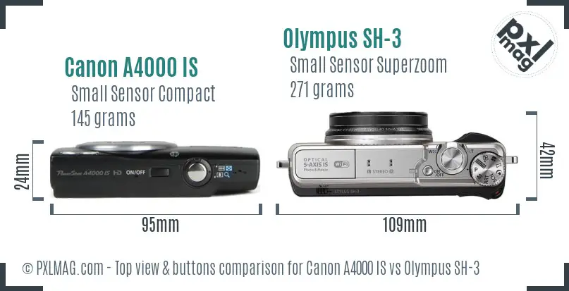 Canon A4000 IS vs Olympus SH-3 top view buttons comparison