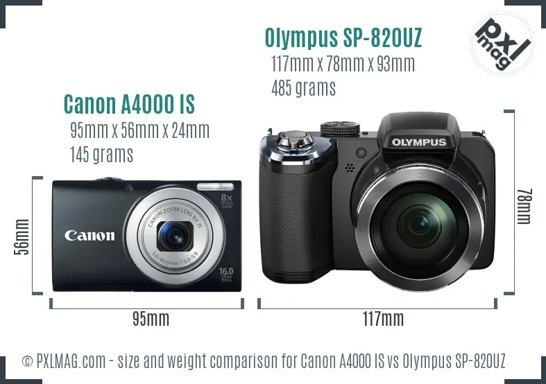 Canon A4000 IS vs Olympus SP-820UZ size comparison