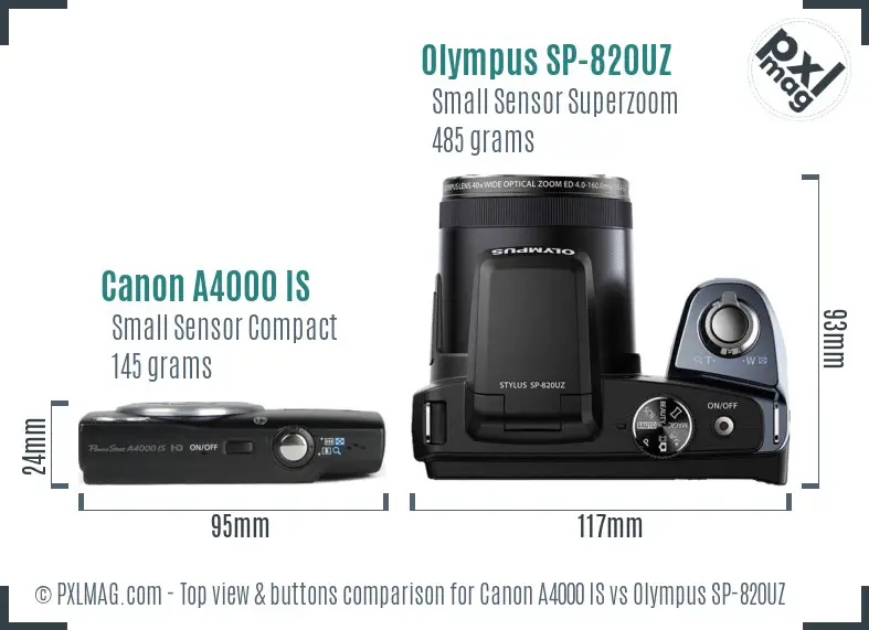 Canon A4000 IS vs Olympus SP-820UZ top view buttons comparison