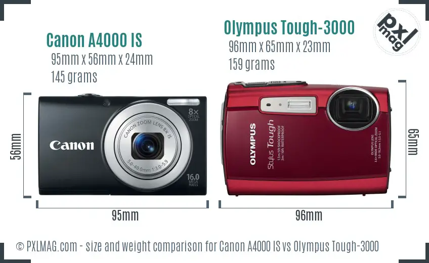 Canon A4000 IS vs Olympus Tough-3000 size comparison