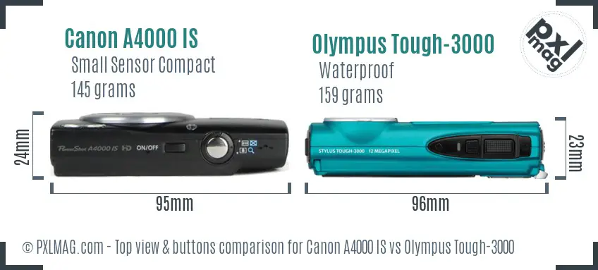 Canon A4000 IS vs Olympus Tough-3000 top view buttons comparison
