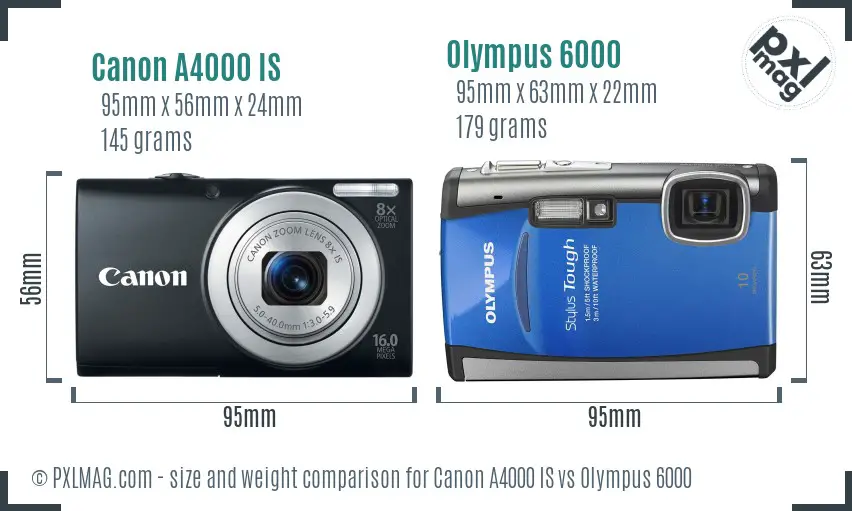 Canon A4000 IS vs Olympus 6000 size comparison