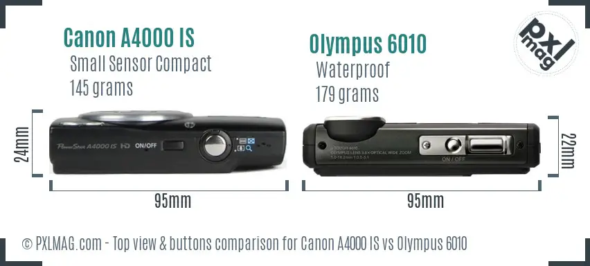 Canon A4000 IS vs Olympus 6010 top view buttons comparison