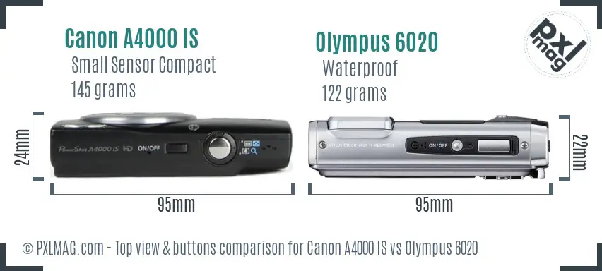 Canon A4000 IS vs Olympus 6020 top view buttons comparison Canon A4000 IS vs Olympus 6020 top view buttons comparison