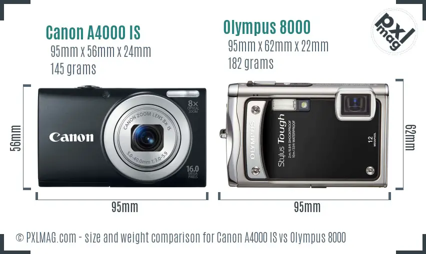 Canon A4000 IS vs Olympus 8000 size comparison