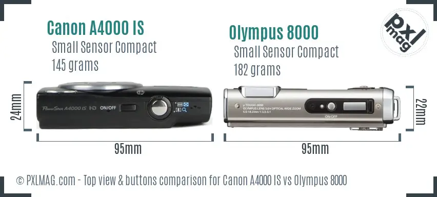 Canon A4000 IS vs Olympus 8000 top view buttons comparison