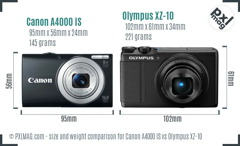 Canon A4000 IS vs Olympus XZ-10 size comparison