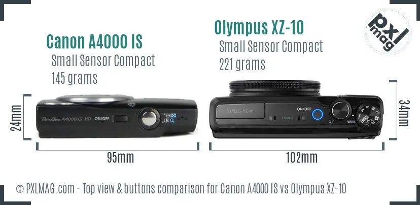 Canon A4000 IS vs Olympus XZ-10 top view buttons comparison