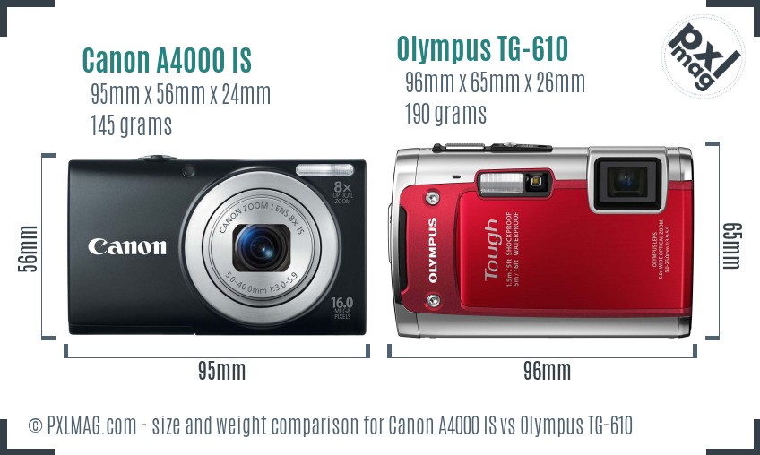 Canon A4000 IS vs Olympus TG-610 size comparison