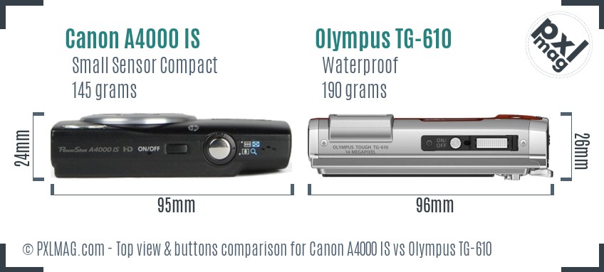 Canon A4000 IS vs Olympus TG-610 top view buttons comparison