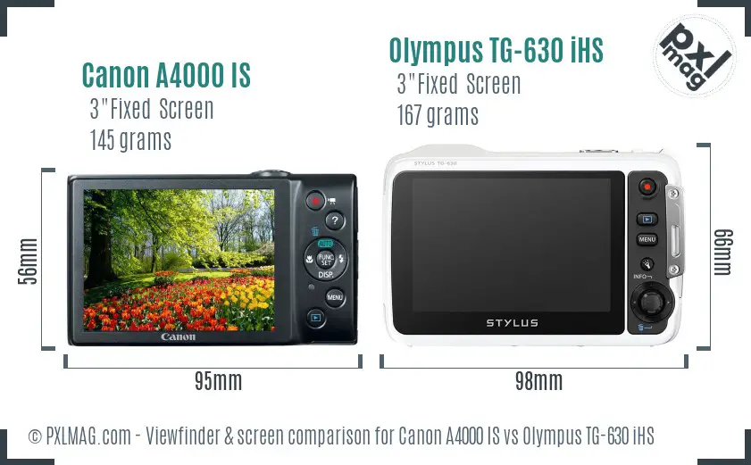 Canon A4000 IS vs Olympus TG-630 iHS Screen and Viewfinder comparison Canon A4000 IS vs Olympus TG-630 iHS Screen and Viewfinder comparison