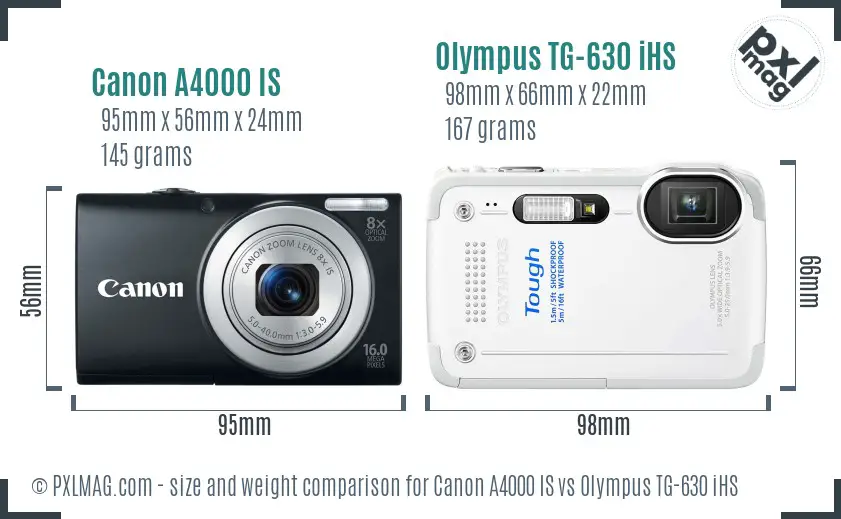 Canon A4000 IS vs Olympus TG-630 iHS size comparison Canon A4000 IS vs Olympus TG-630 iHS size comparison