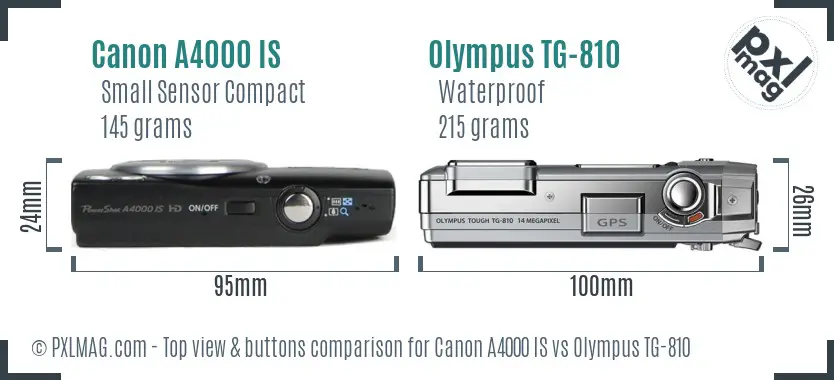 Canon A4000 IS vs Olympus TG-810 top view buttons comparison