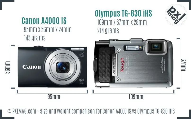 Canon A4000 IS vs Olympus TG-830 iHS size comparison Canon A4000 IS vs Olympus TG-830 iHS size comparison