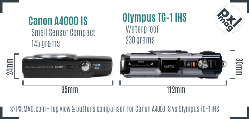 Canon A4000 IS vs Olympus TG-1 iHS top view buttons comparison