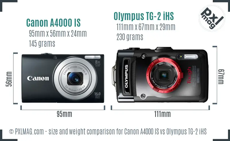 Canon A4000 IS vs Olympus TG-2 iHS size comparison Canon A4000 IS vs Olympus TG-2 iHS size comparison