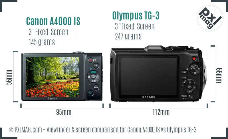 Canon A4000 IS vs Olympus TG-3 Screen and Viewfinder comparison