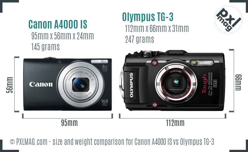 Canon A4000 IS vs Olympus TG-3 size comparison