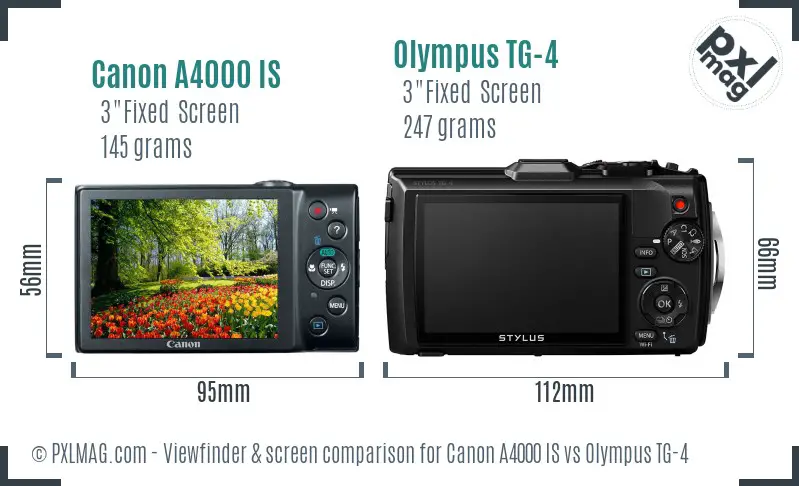 Canon A4000 IS vs Olympus TG-4 Screen and Viewfinder comparison Canon A4000 IS vs Olympus TG-4 Screen and Viewfinder comparison